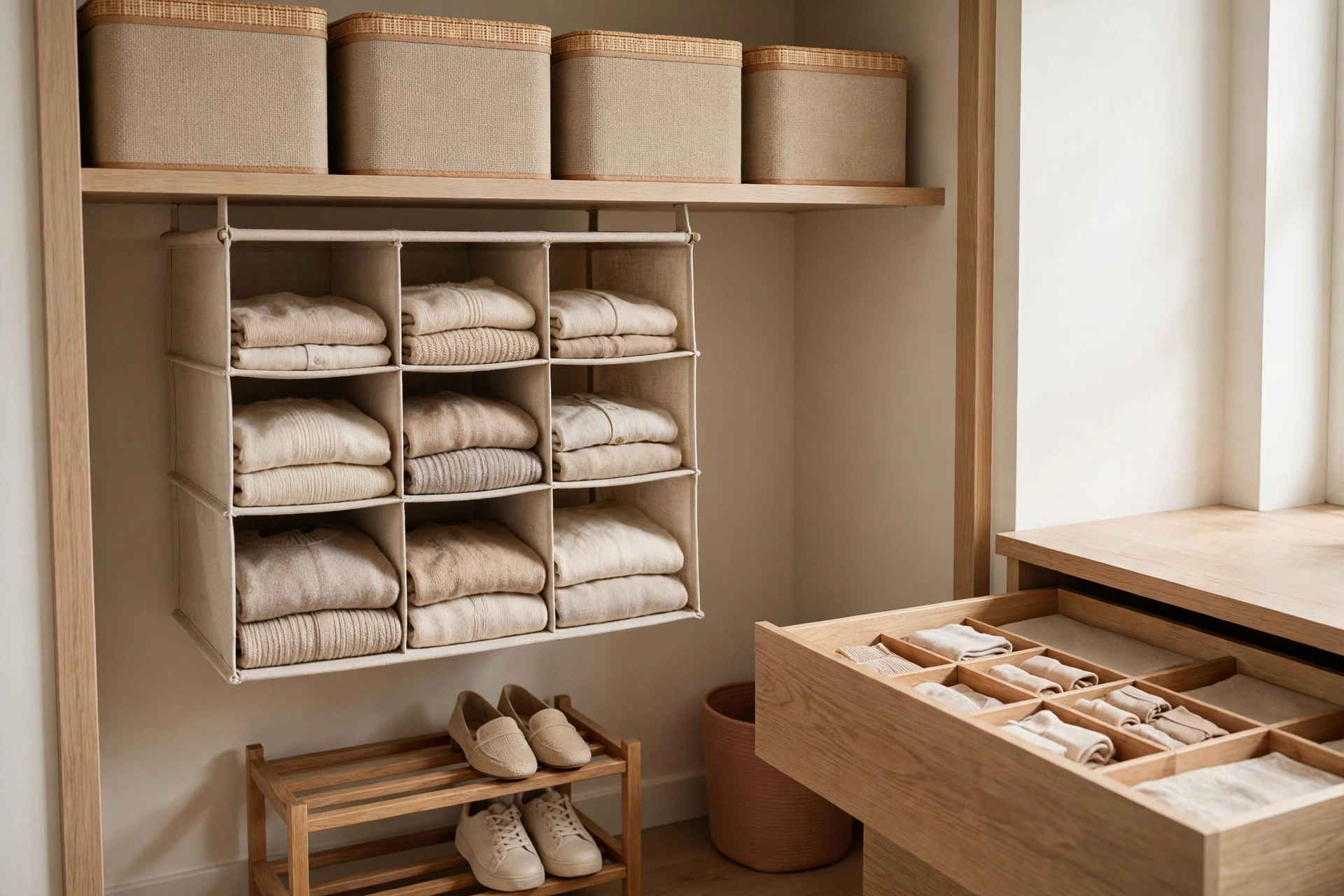 Organized bedroom closet